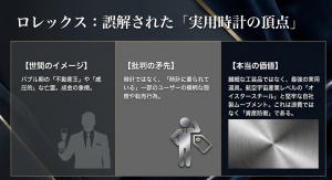 ロレックス:誤解された実用時計の頂点 ロレックスの世間のイメージと本当の価値。成金の象徴ではなく最強の実用道具であり資産防衛である理由