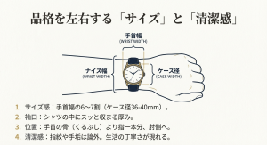 時計の品格を左右する手首幅に対するサイズ感と清潔感のチェックポイント