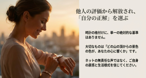 実際の店舗へ足を運び、腕に乗せて重みや輝きを確かめることを勧めるメッセージ