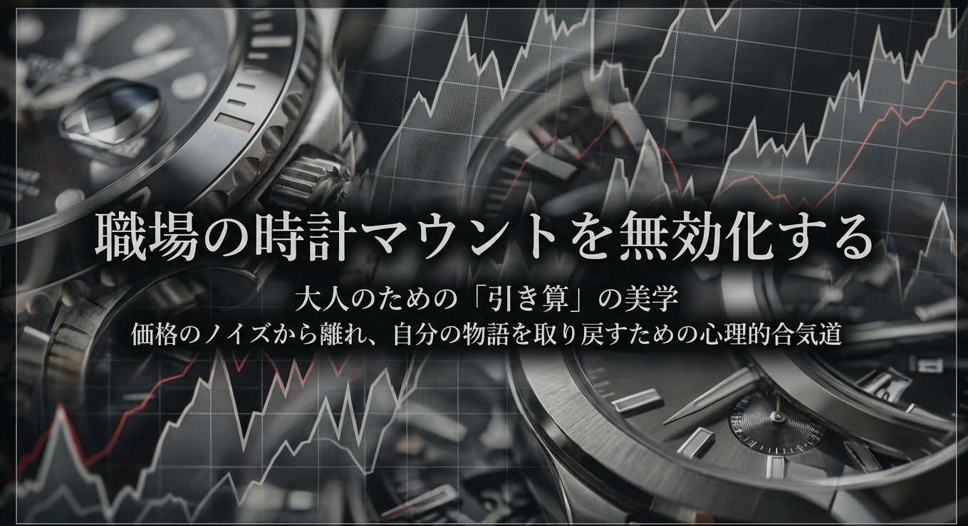 職場の時計マウントを無効化し、価格のノイズから離れて自分の物語を取り戻すための大人の「引き算」の美学をテーマにしたスライド表紙画像