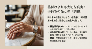かっちりとした仕事着に合う革ベルトと、活動的な休日に合う金属ブレスレットの形状比較