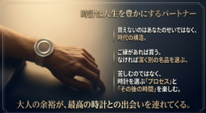 買えないのは時代の構造と割り切り、時計を選ぶプロセスと手に入れた後の時間を豊かに楽しむ50代のライフスタイル